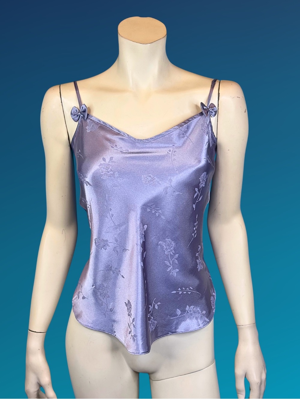 90s Lavender Satin Cami Floral Jacquard Slip Top | XS S - Picture 2 of 10
